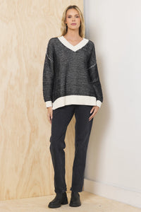 Honeycomb Knit V Neck Sweater