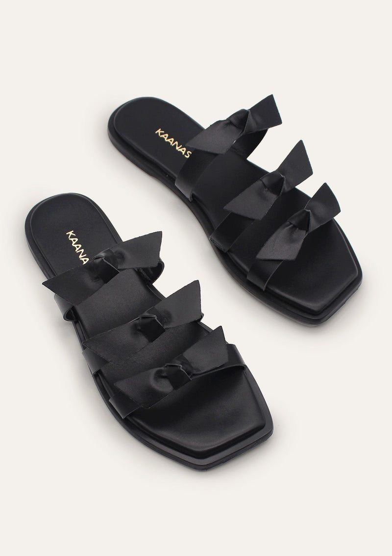 Recife Bow Leather Slide Black - JoeyRae