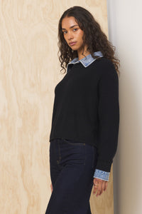 Black & Denim Cropped Sweater