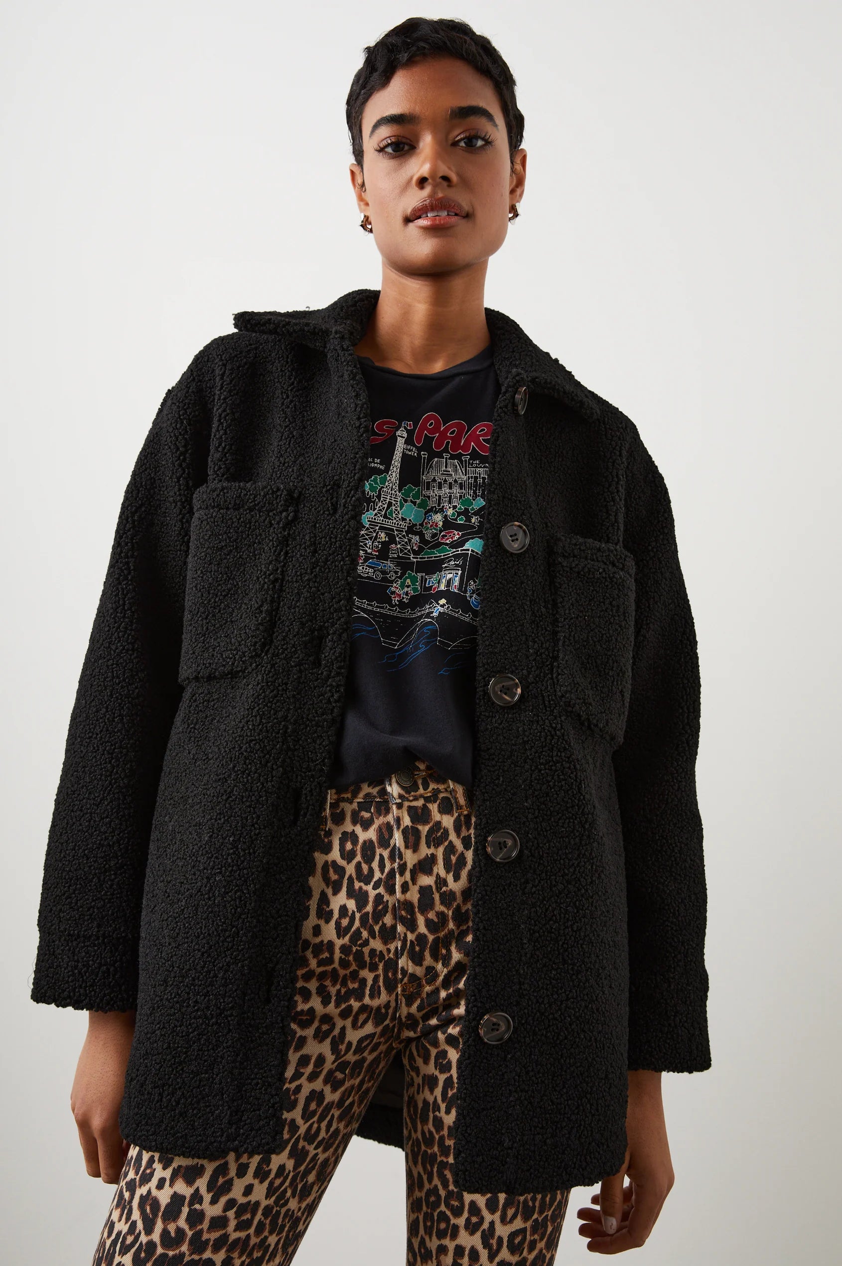 Connie Shirt Jacket Black Teddy - JoeyRae