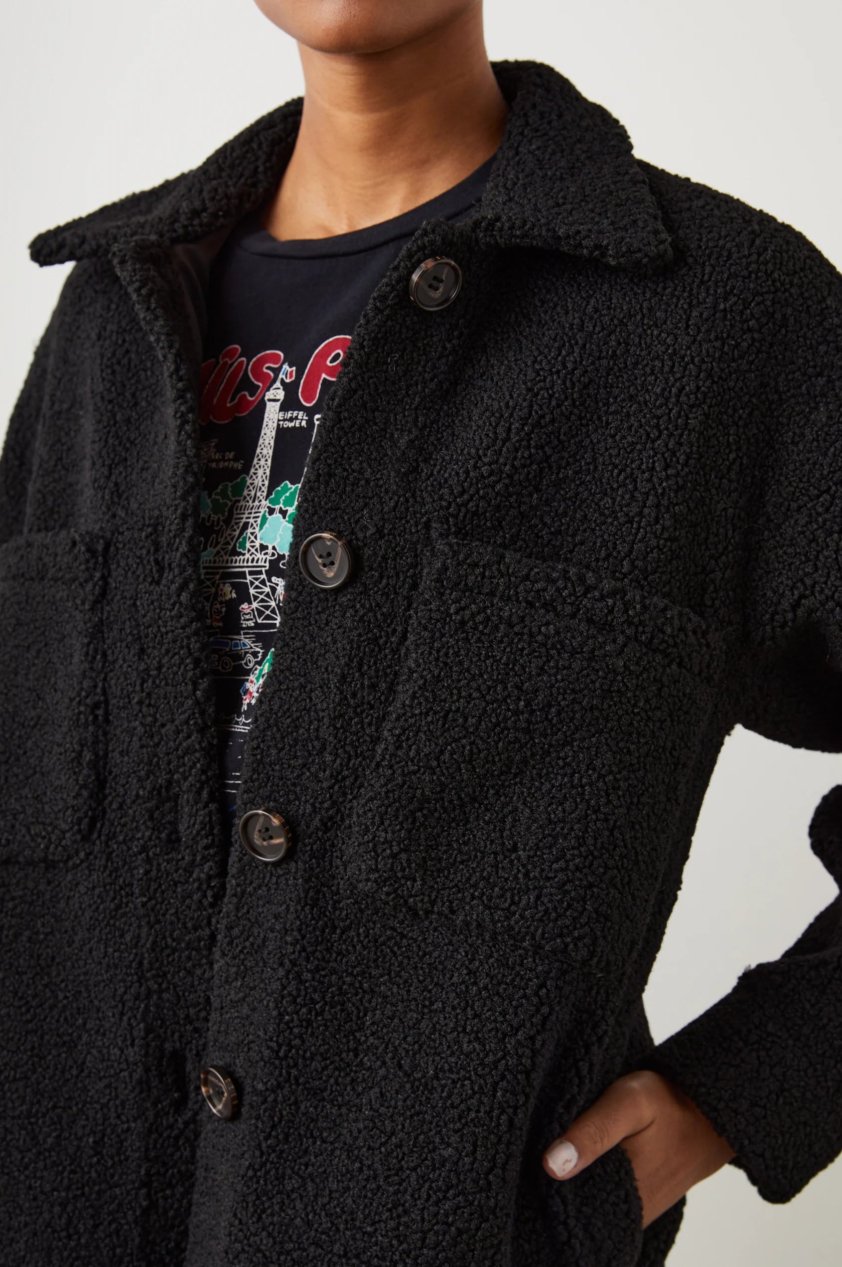 Connie Shirt Jacket Black Teddy - JoeyRae