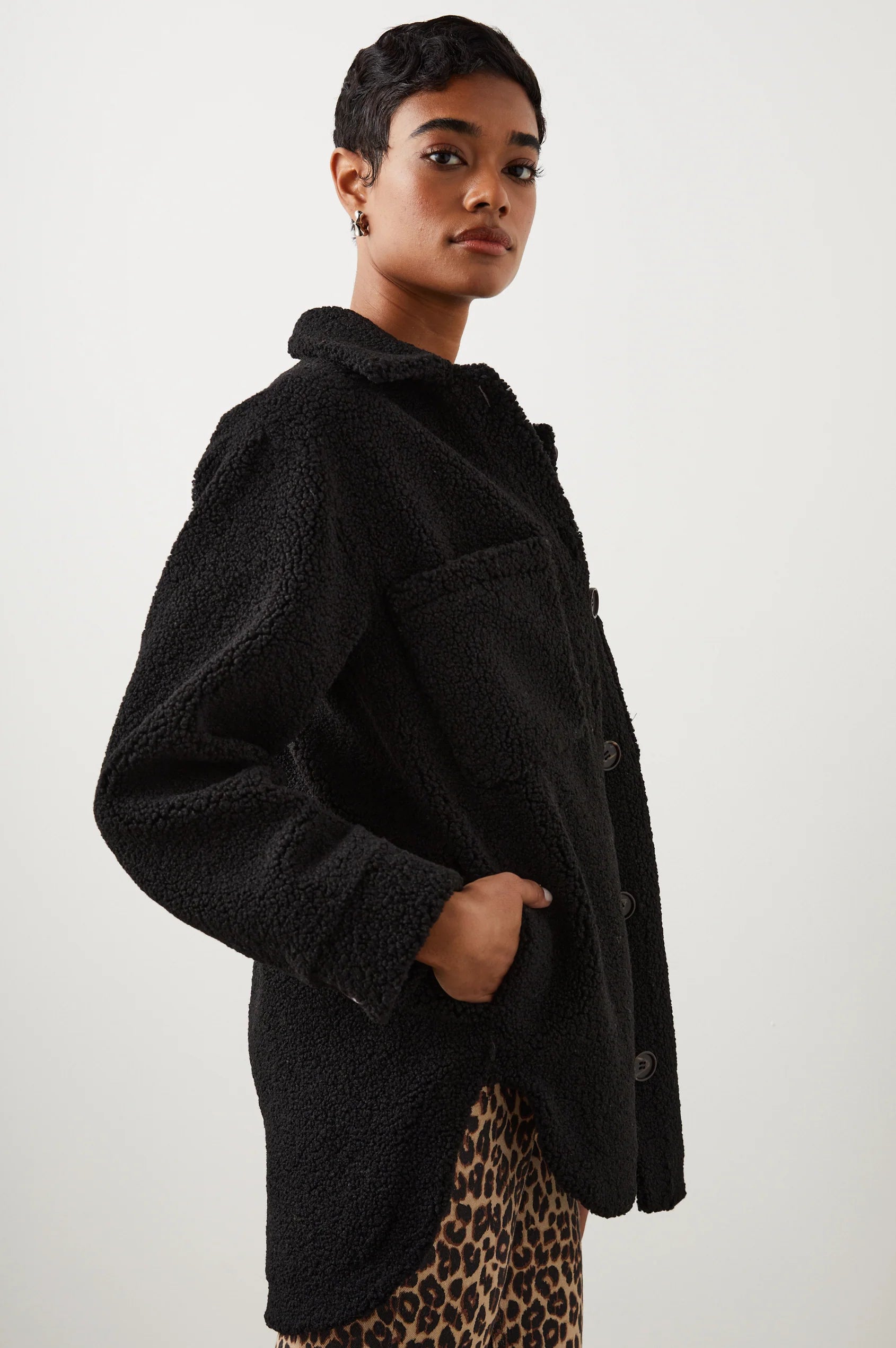 Connie Shirt Jacket Black Teddy - JoeyRae