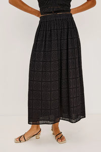 Dax Skirt Black Grid Embroidery - JoeyRae