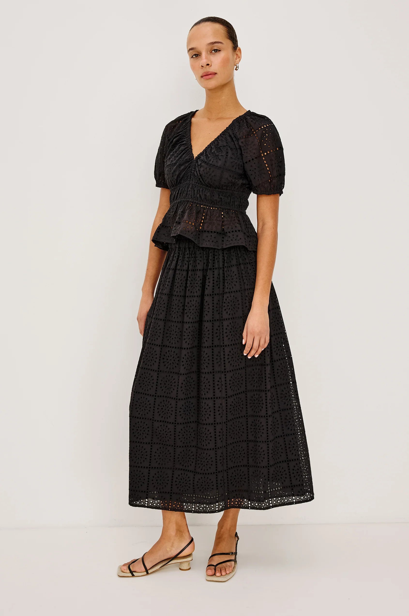 Dax Skirt Black Grid Embroidery - JoeyRae