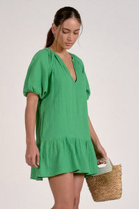 Textured Puff Sleeve Dress - JoeyRae