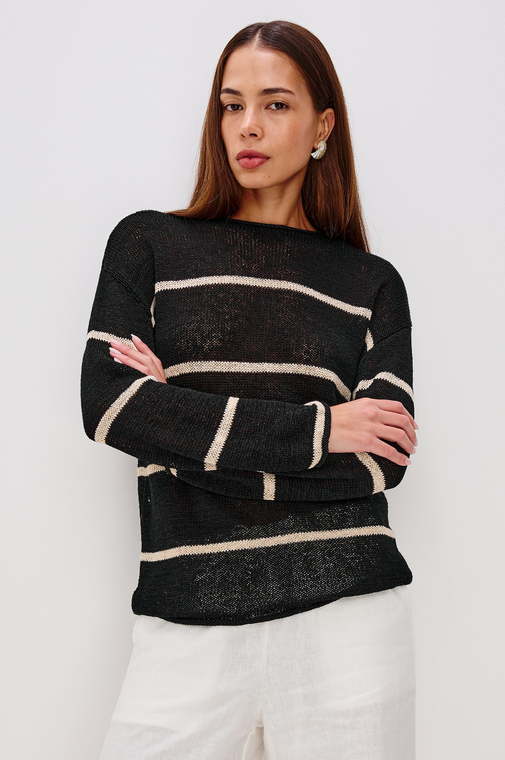 Evangeline Sweater Black Linen Stripe