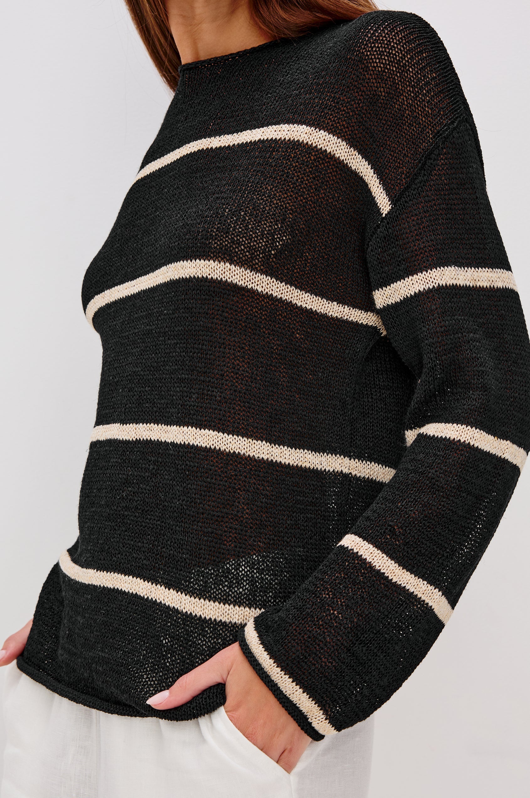 Evangeline Sweater Black Linen Stripe