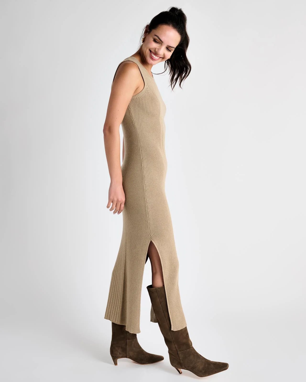 Trina Sweater Dress Heather Camel - JoeyRae