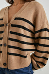 Geneva Cardigan Camel Black Stripe - JoeyRae