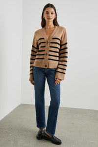 Geneva Cardigan Camel Black Stripe - JoeyRae