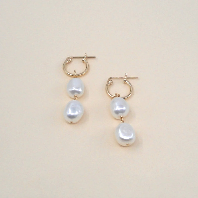 Gold Filled Double Pearl Hoops - JoeyRae
