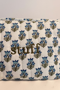 Stuff Aqua Block Print Cosmetic Bag - JoeyRae