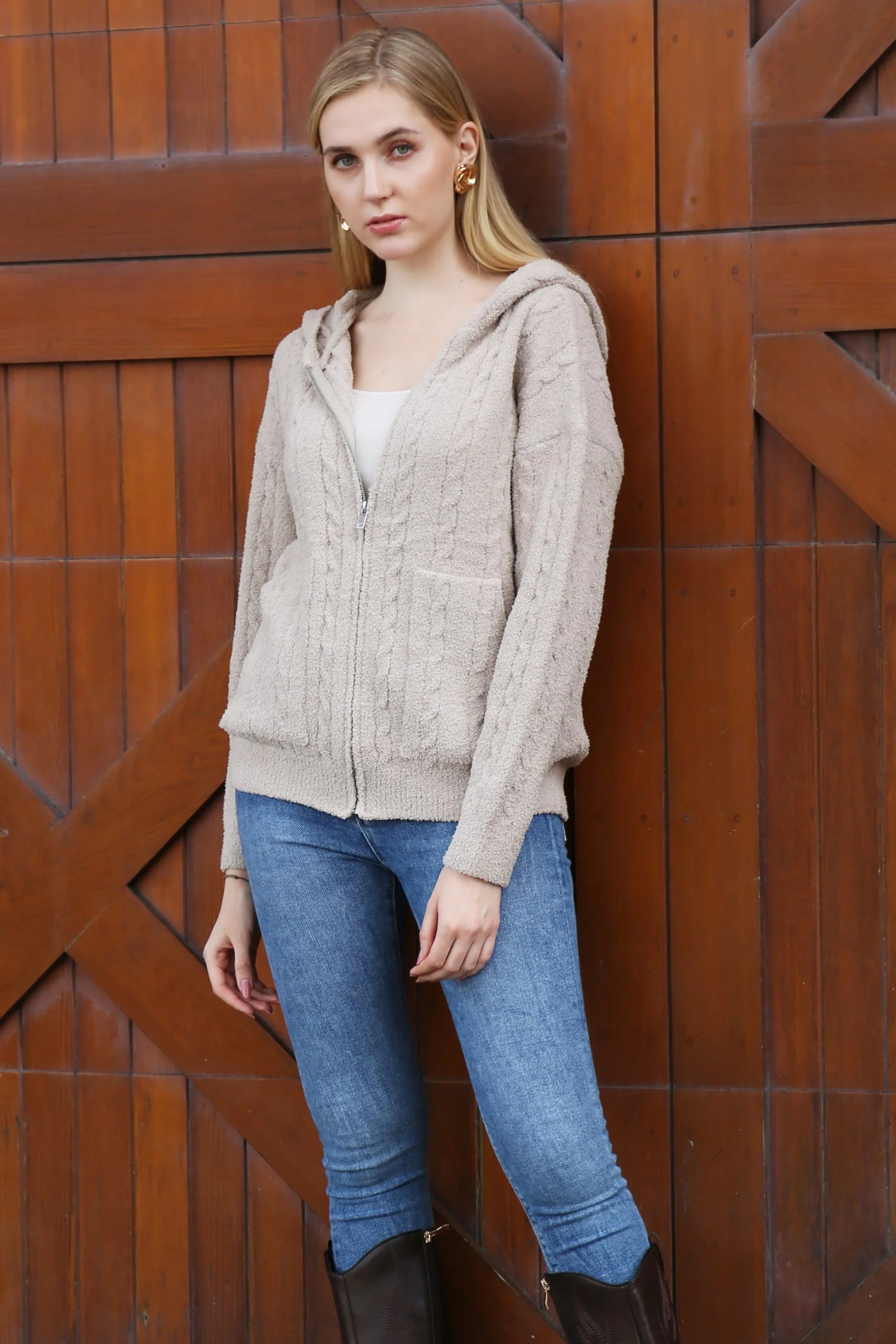 Ribbed Luxe Hooded Zipper Sweater