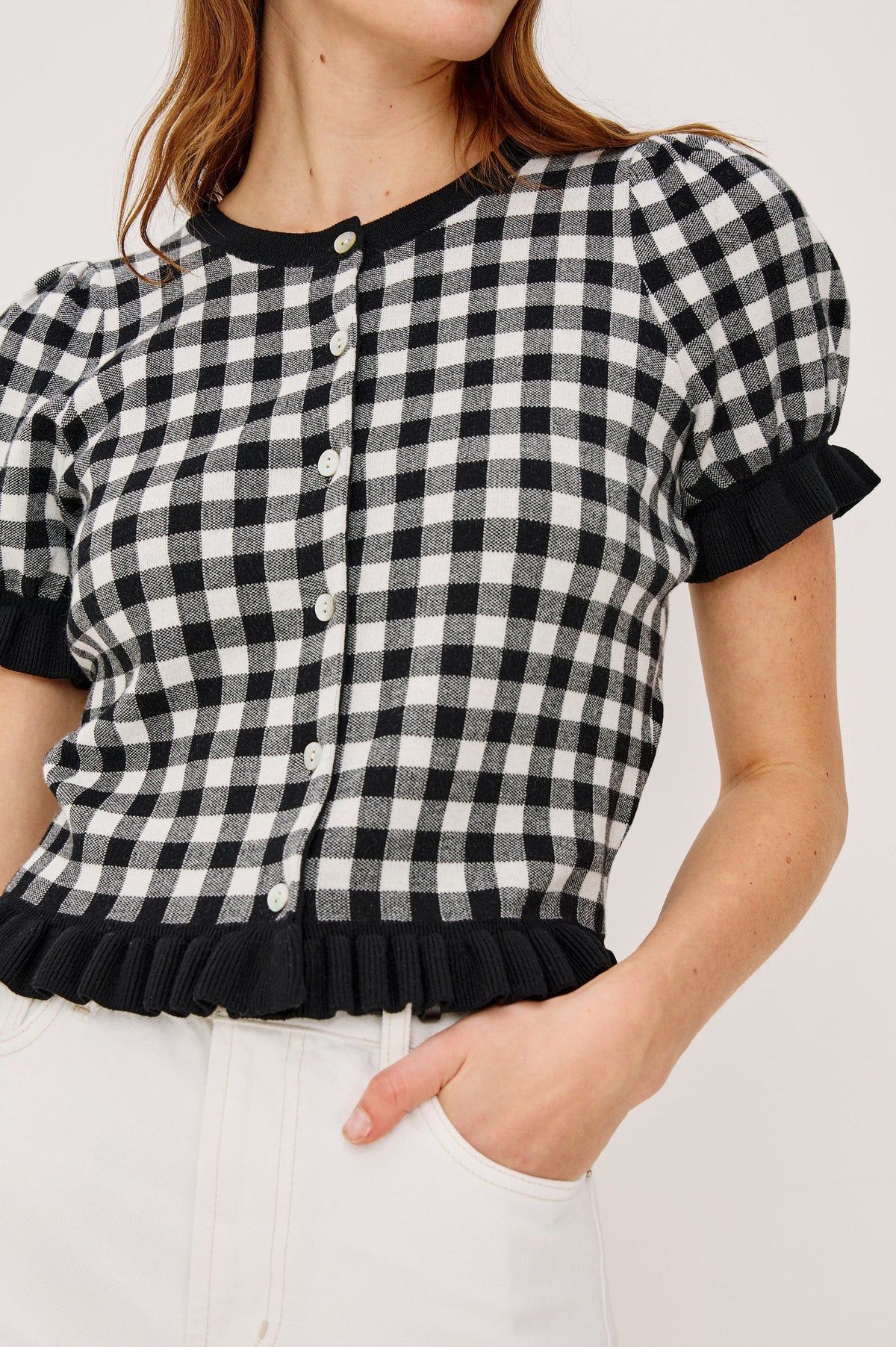 Lora Top Black White Gingham - JoeyRae