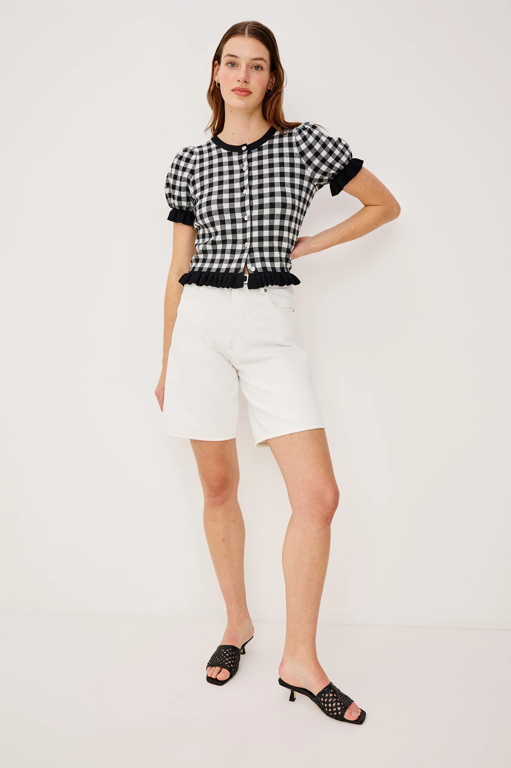 Lora Top Black White Gingham - JoeyRae