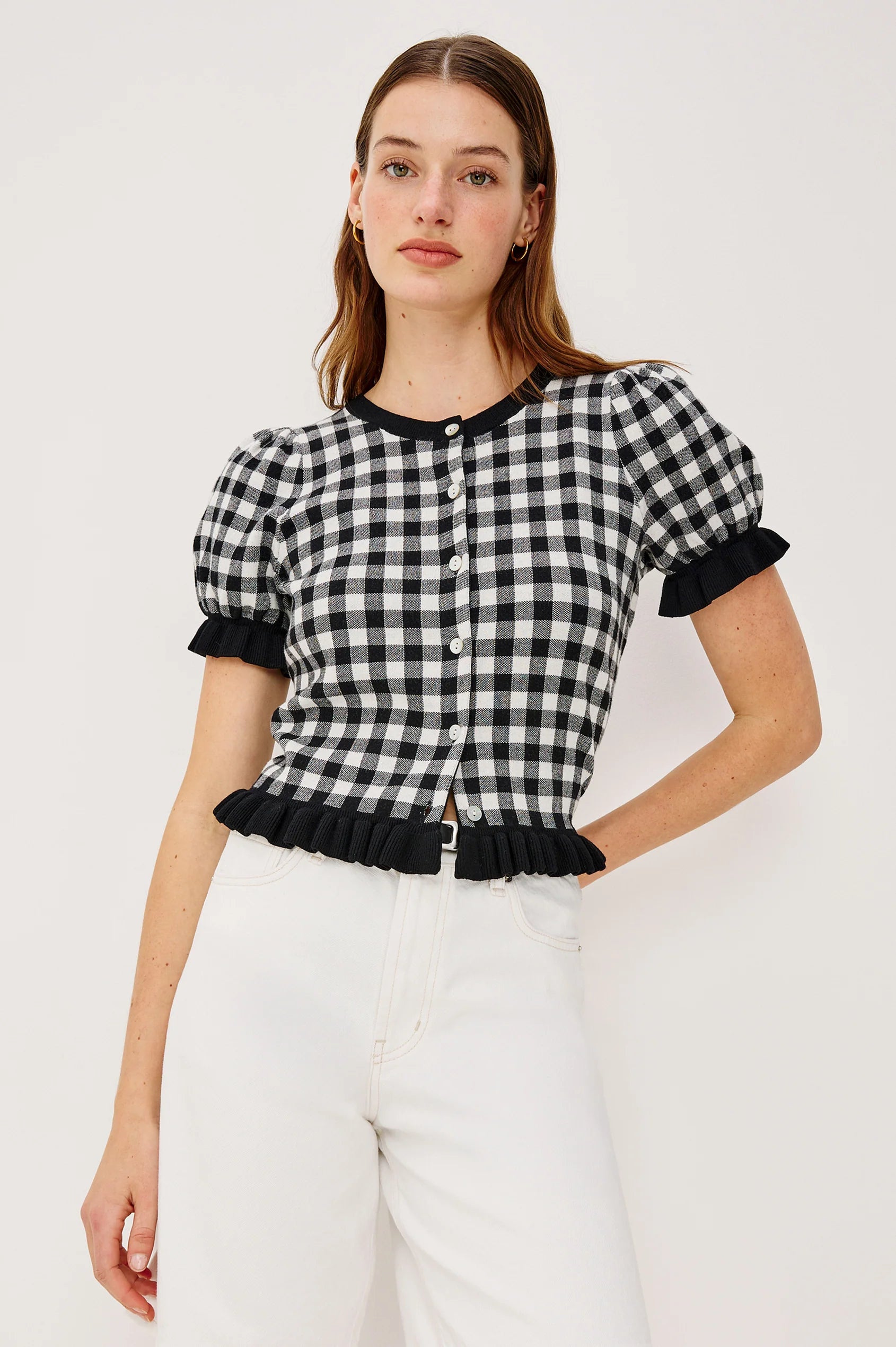 Lora Top Black White Gingham - JoeyRae