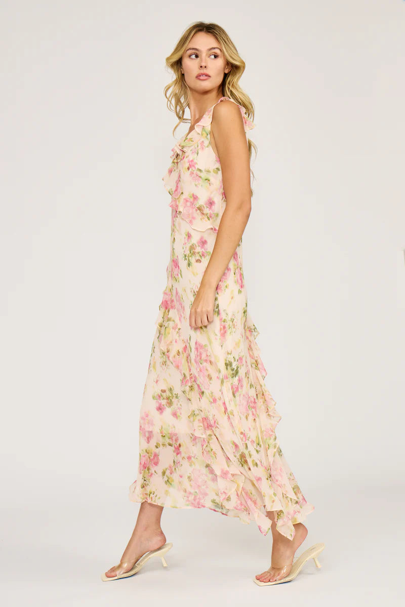 Pink Floral Stella Ruffle Dress - JoeyRae