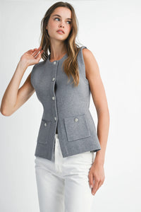 Crystal Button Sweater Vest - JoeyRae