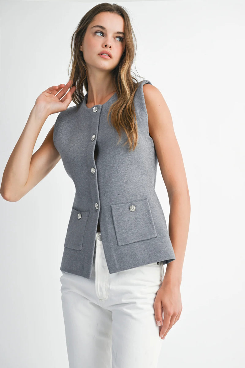Crystal Button Sweater Vest - JoeyRae