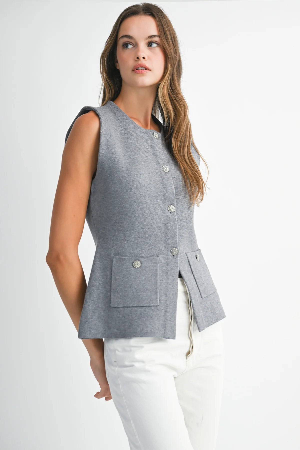 Crystal Button Sweater Vest - JoeyRae