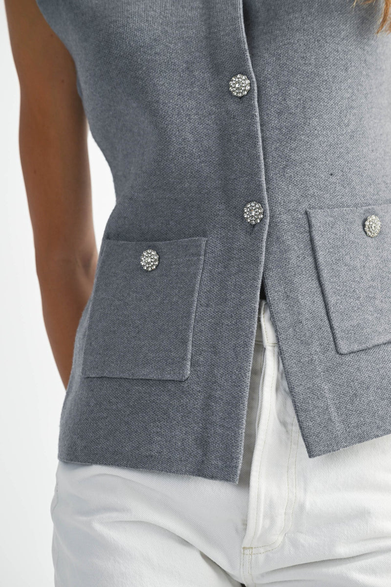 Crystal Button Sweater Vest - JoeyRae