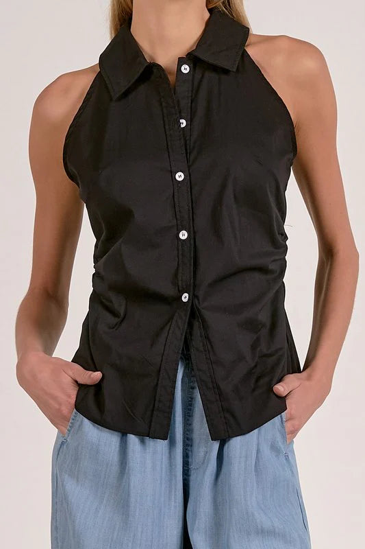 Sleeveless Collared Top - JoeyRae
