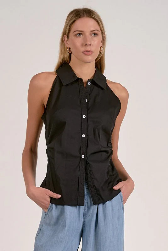 Sleeveless Collared Top - JoeyRae