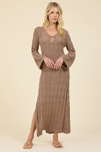 Plunge Diamond Knit Maxi Dress - JoeyRae