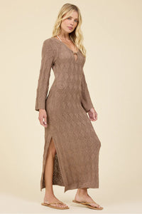 Plunge Diamond Knit Maxi Dress - JoeyRae