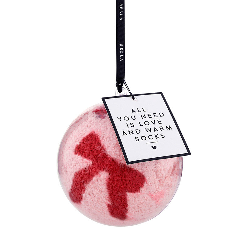 Pink & Red Bow Cozy Sock Ornament