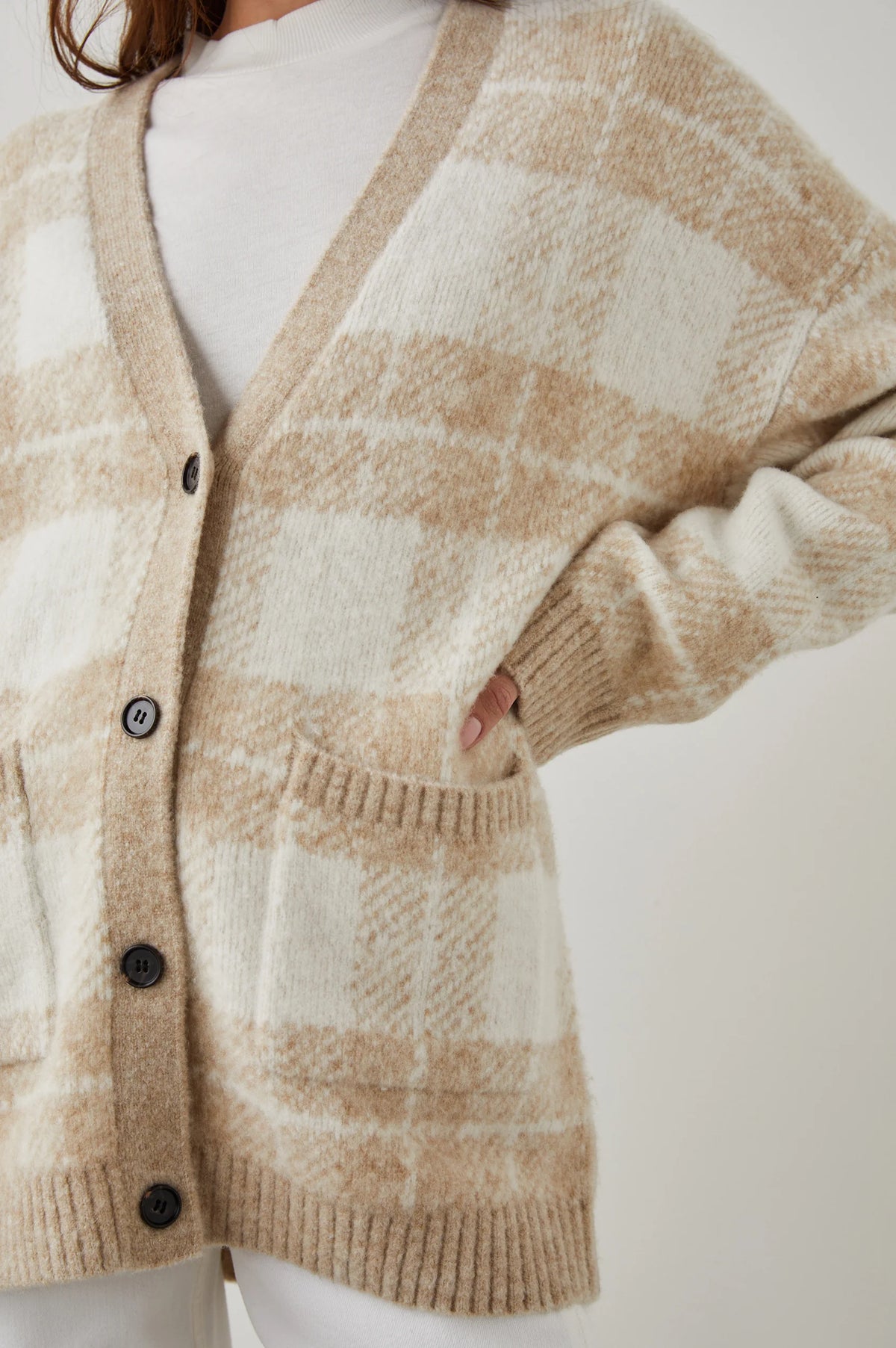 Runi Cardigan Ivory Sand Plaid - JoeyRae