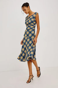 Sorra Dress Navy Sage Plaid