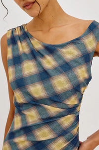 Sorra Dress Navy Sage Plaid