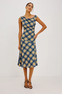 Sorra Dress Navy Sage Plaid
