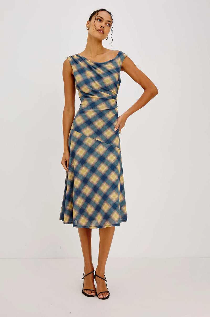 Sorra Dress Navy Sage Plaid - JoeyRae