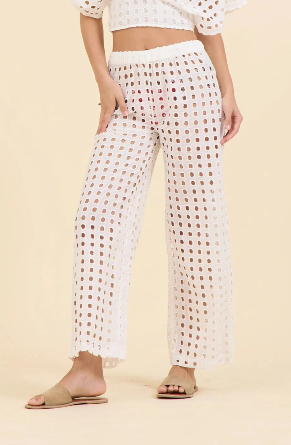 White Box Eyelet Tie Front Pant - JoeyRae