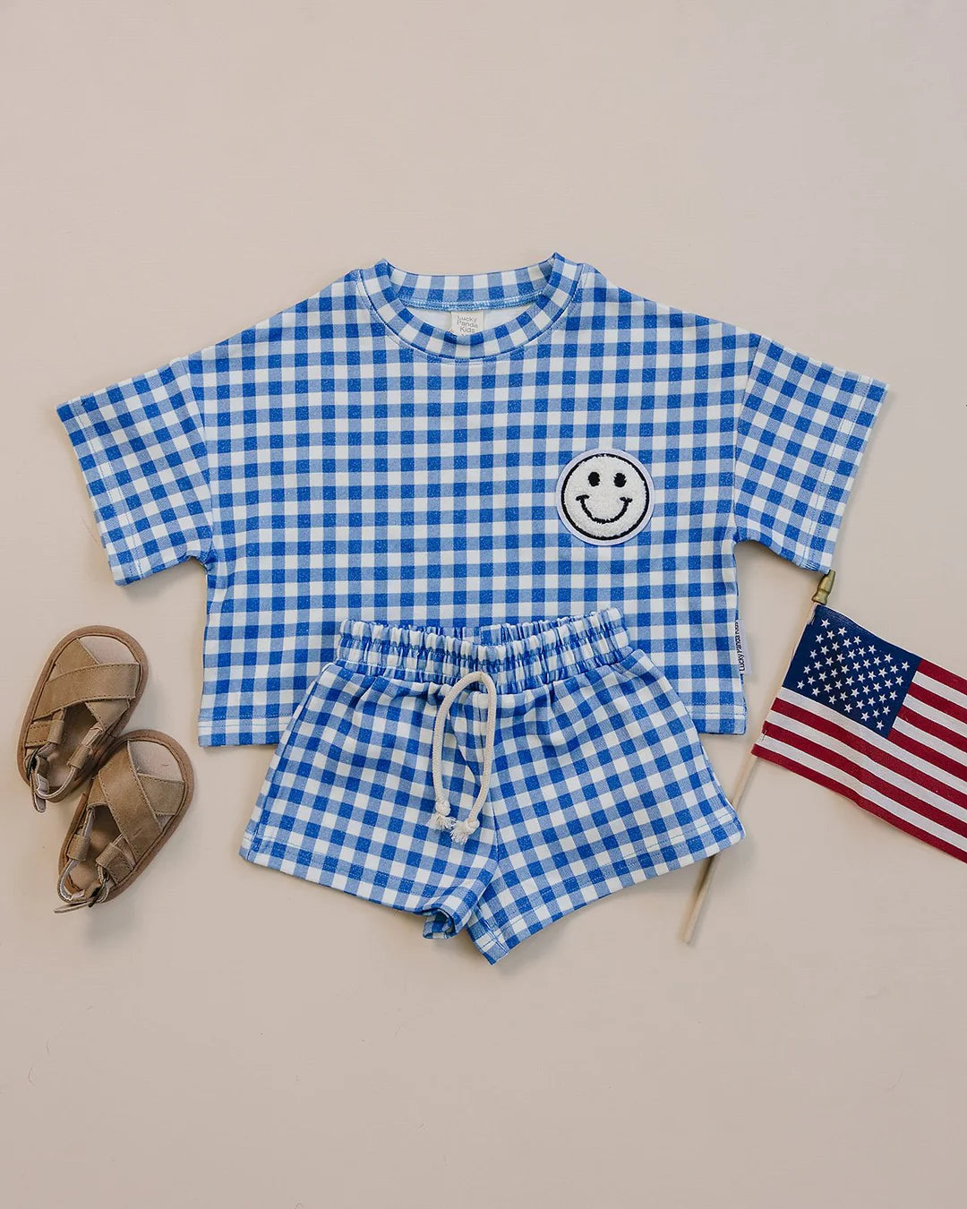 Blue Gingham Shorts Set