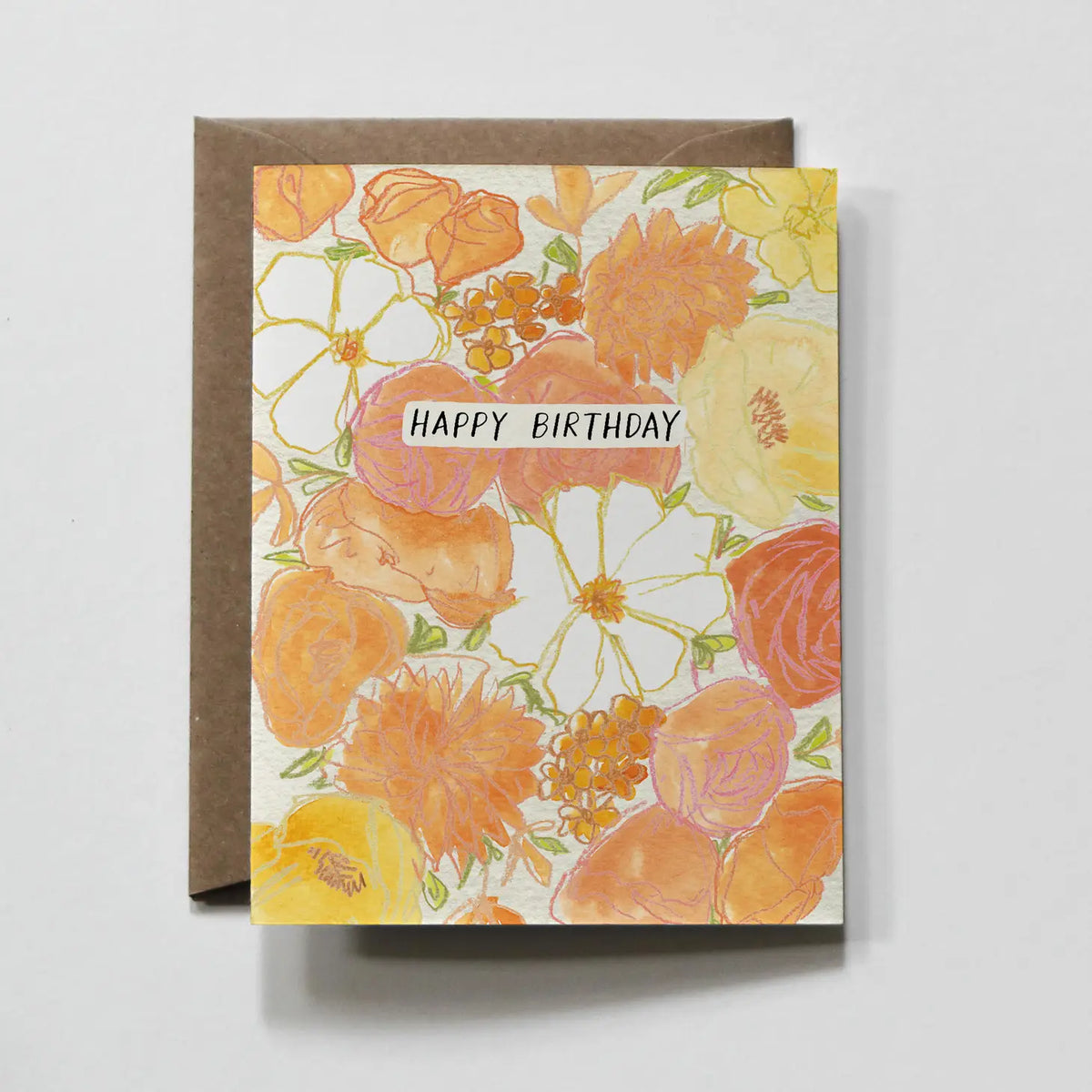 Orange Floral Bouquet Birthday Greeting Card - JoeyRae