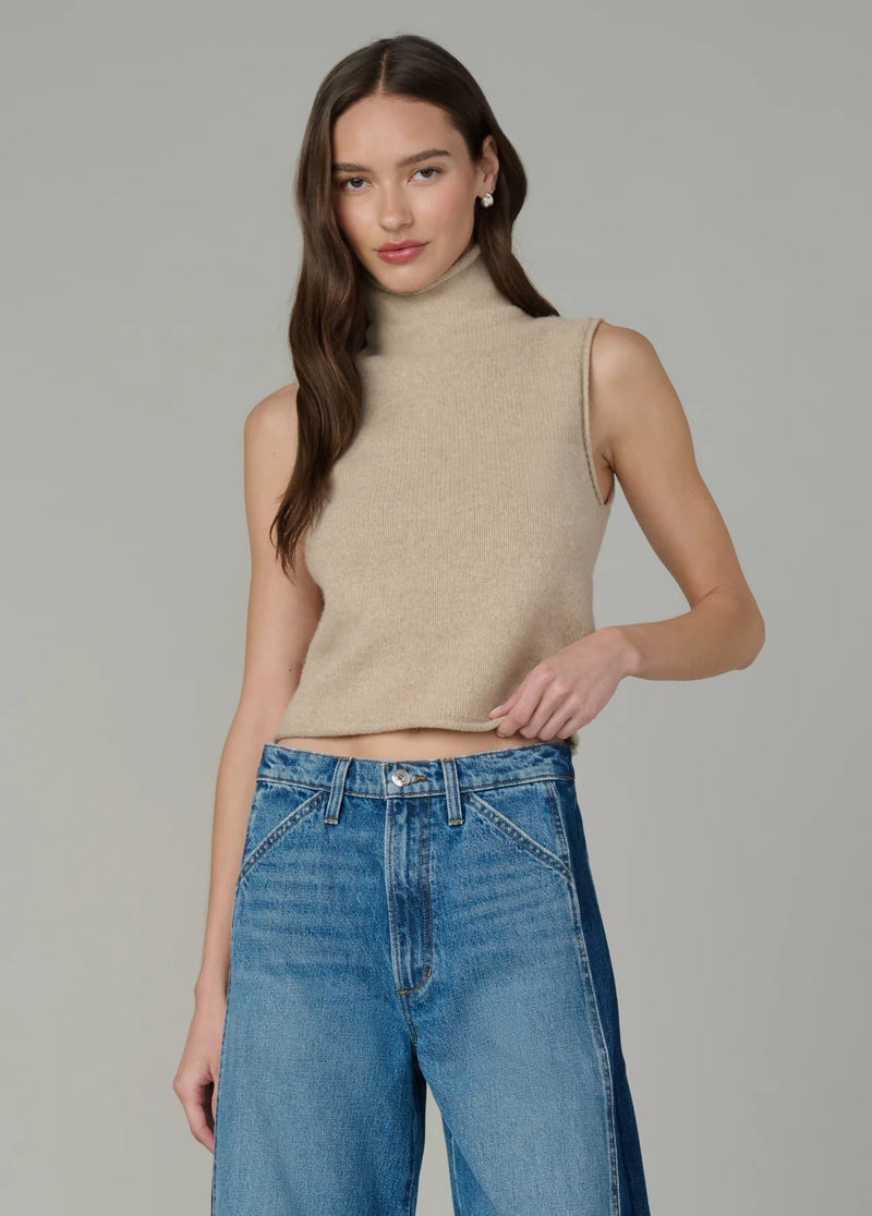 The Stevie Sleeveless Roll Neck Sweater Camel - JoeyRae