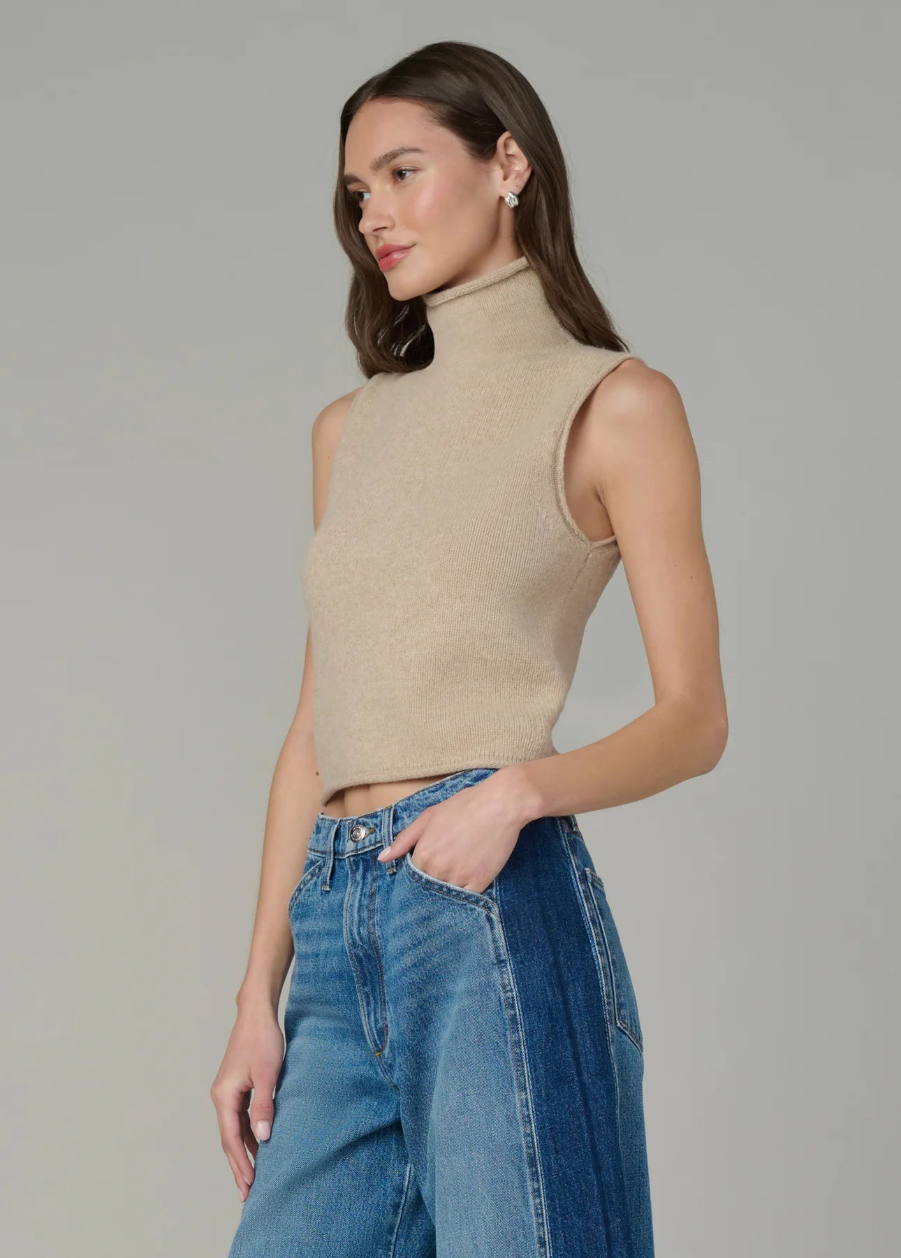 The Stevie Sleeveless Roll Neck Sweater Camel - JoeyRae