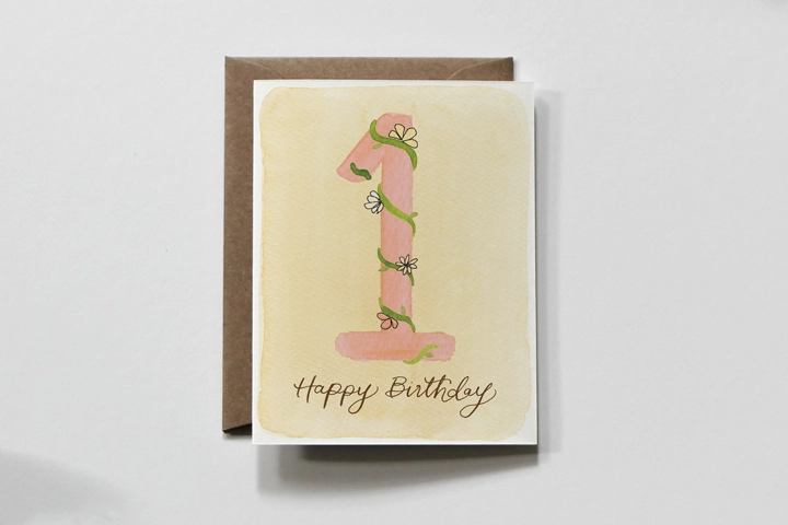 First Birthday Floral Number Greeting Card