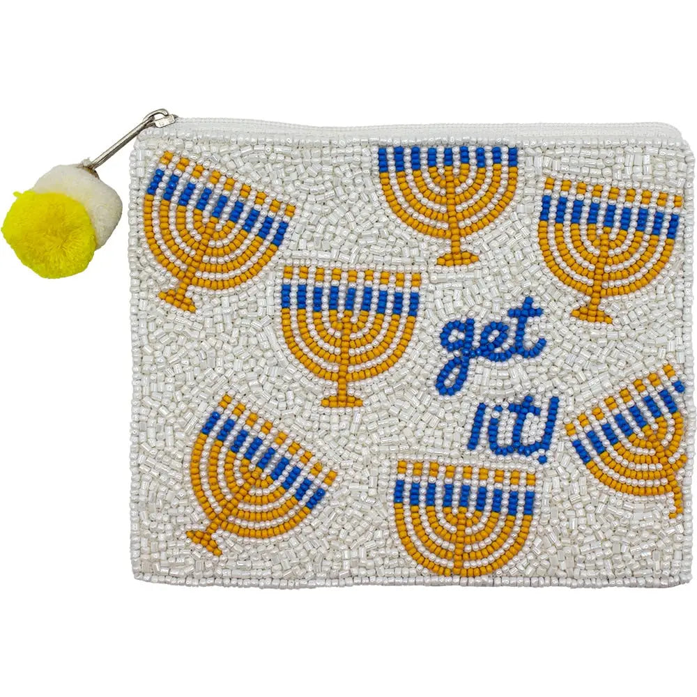 Hanukkah Get Lit Beaded Coin Pouch