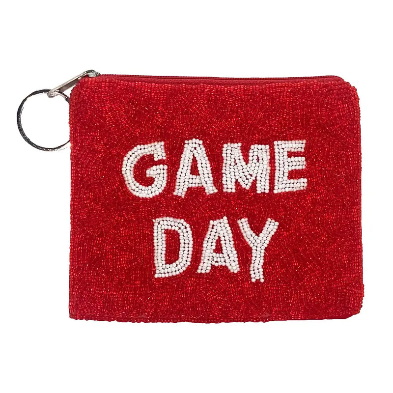 Red Game Day Beaded Coin Pouch - JoeyRae