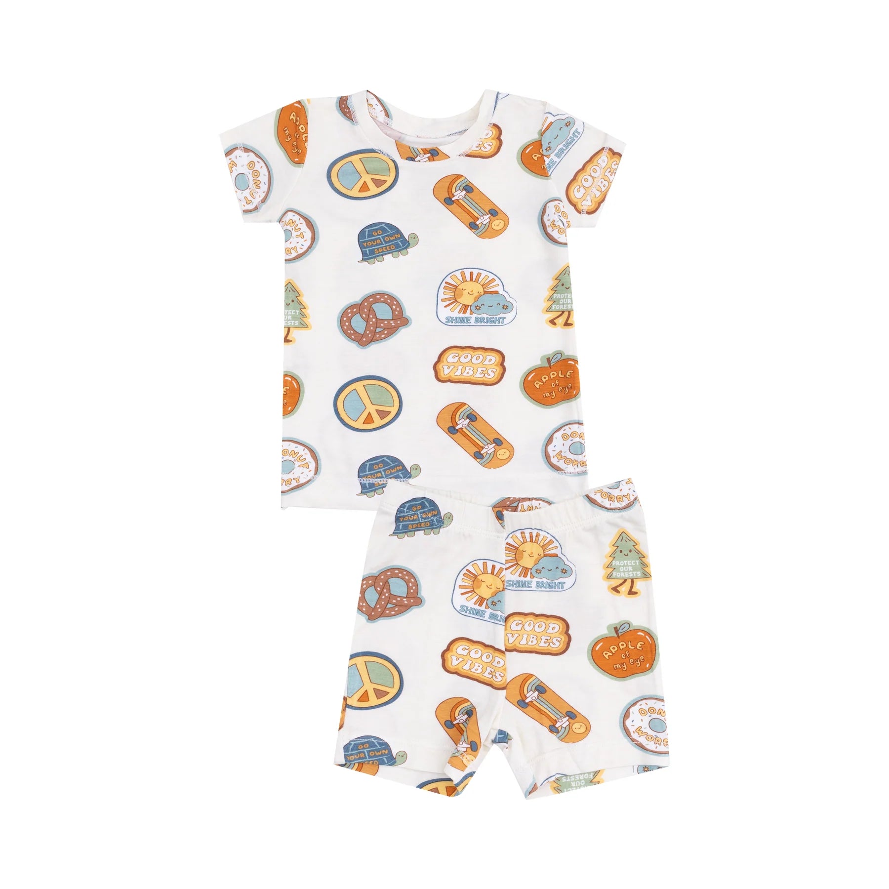 Tan Groovy Vibes Stickers Loungewear Short Set