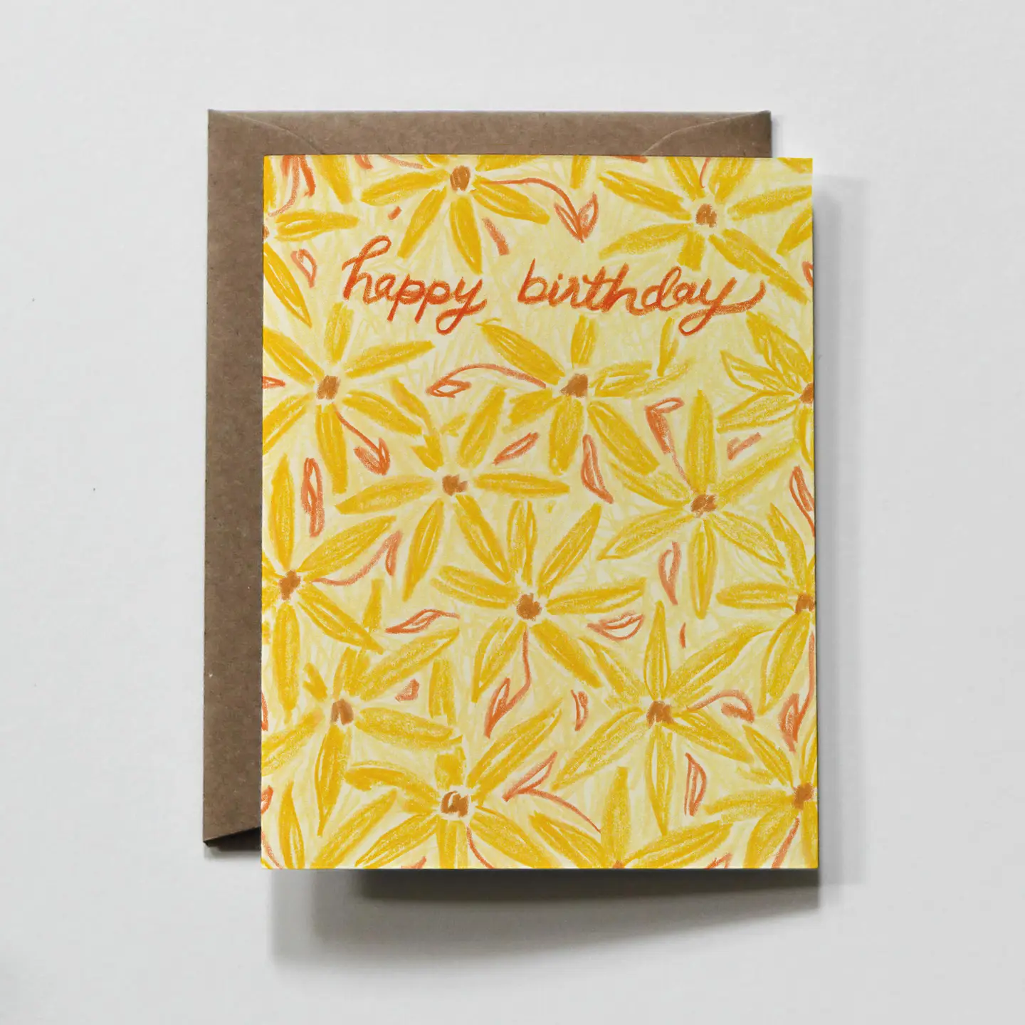 Yellow Floral Happy Birthday Greeting Card