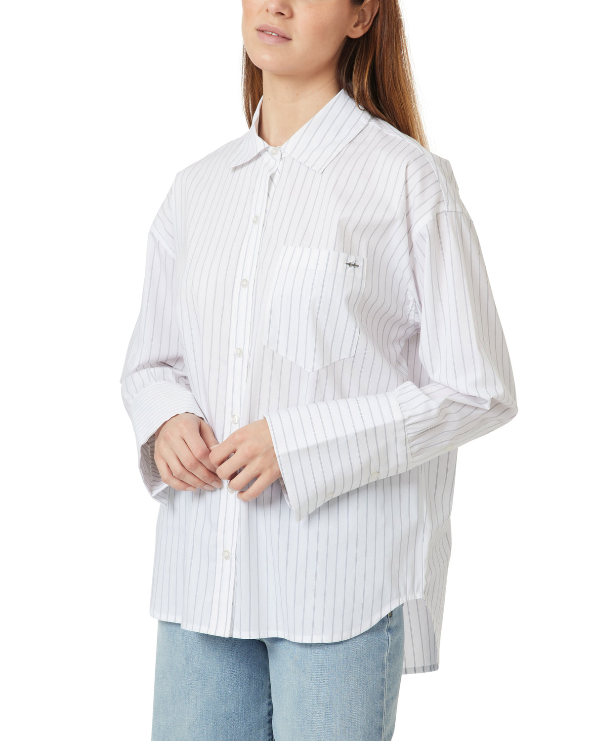 Oversize Stripe Poplin Button-Up Shirt - JoeyRae
