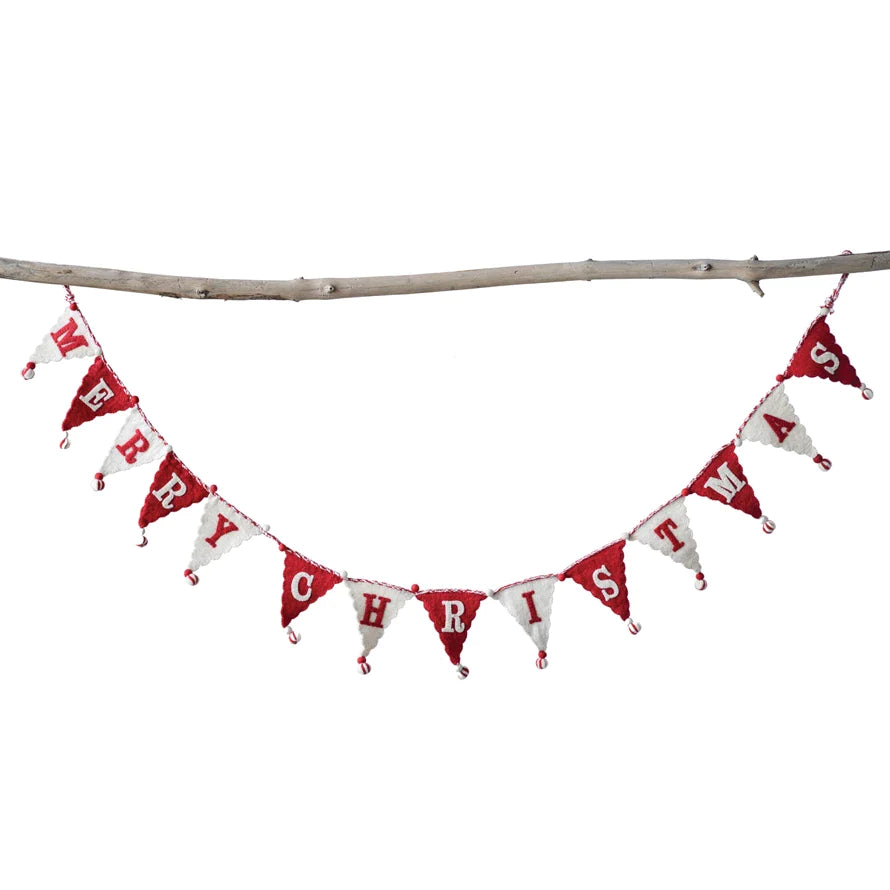 Merry Christmas Wool Felt Pennant Banner - JoeyRae