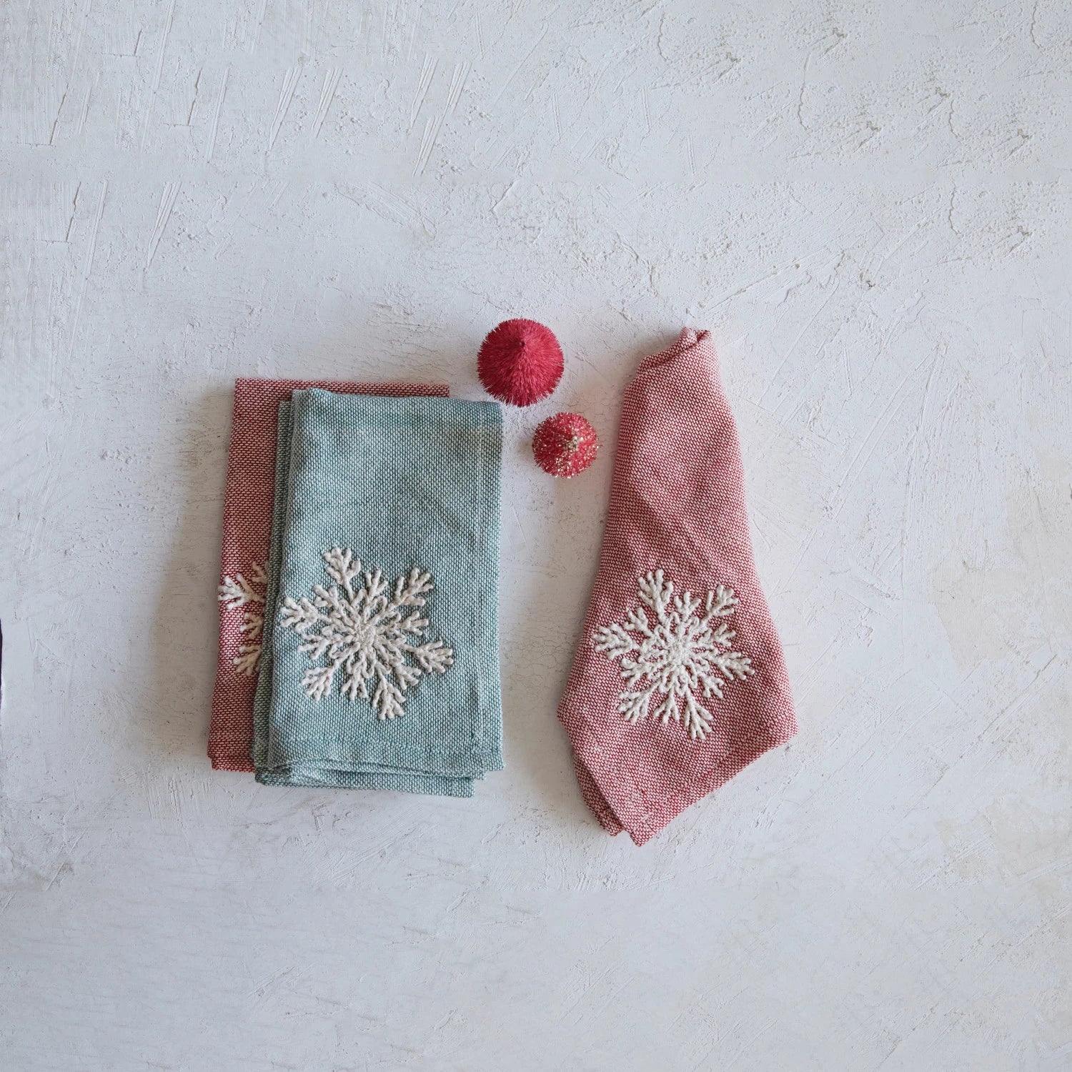 Square Cotton Napkins Embroidered Snowflakes - JoeyRae