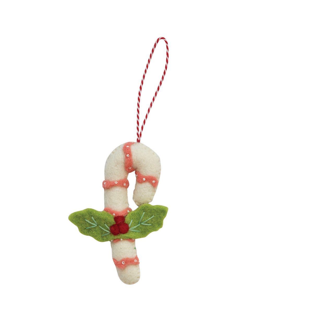 Handmade Wool Felt Candy Cane Ornament - JoeyRae