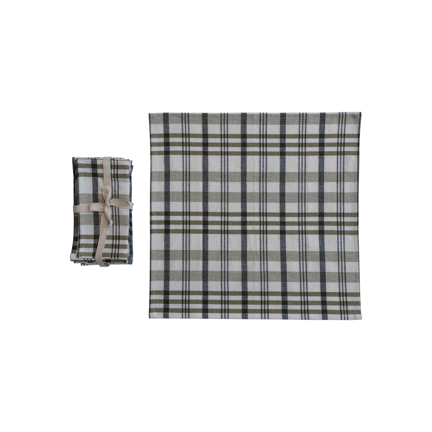 White & Green Plaid Stonewashed Cotton Napkins - JoeyRae